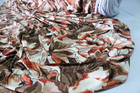 1260-VENESIA ITY dzianina DUŻE POMARANCZ KWIATY ze złotym delikatnym połyskiem 